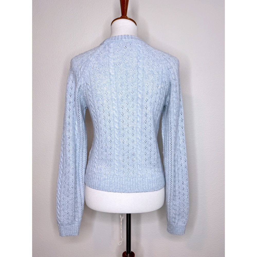 SUNDAY BEST Pointelle Merino Wool Blend Crew Neck Sweater XS Lt Blue Pastel - Picture 7 of 9